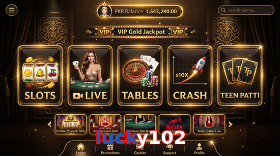 Main screen of Lucky102 casino page for PK players